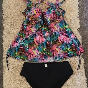 NWOT Swimsuits4All tankini set, pink/black multi, XL, 14